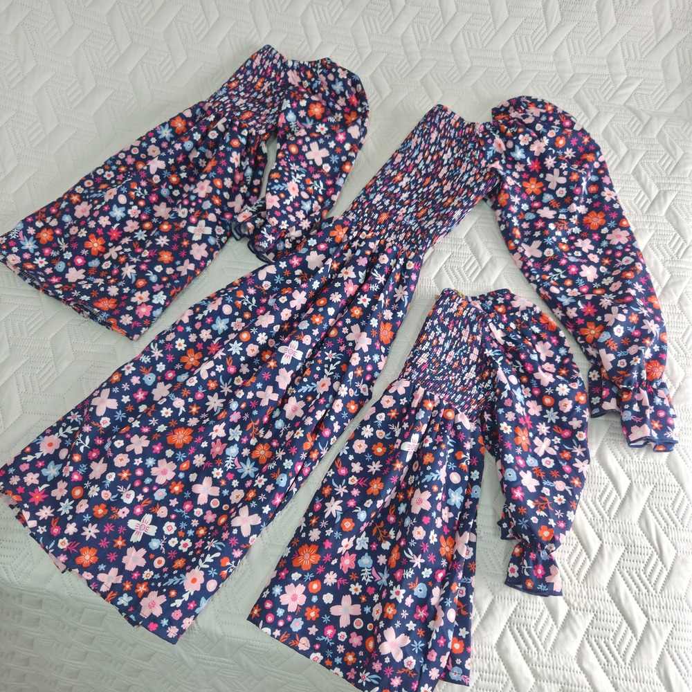 Little & Me Matching Floral Dresses Set 3 Mommy and Me S M XL Navy NWT Smocked - Picture 5 of 12